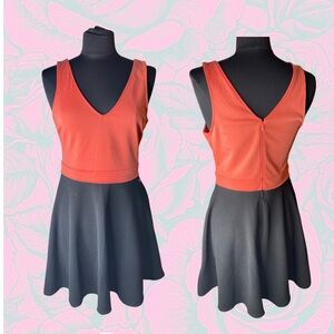 Guess Orange and Black Dress Reto Style Colorblock Skater Dress Size L